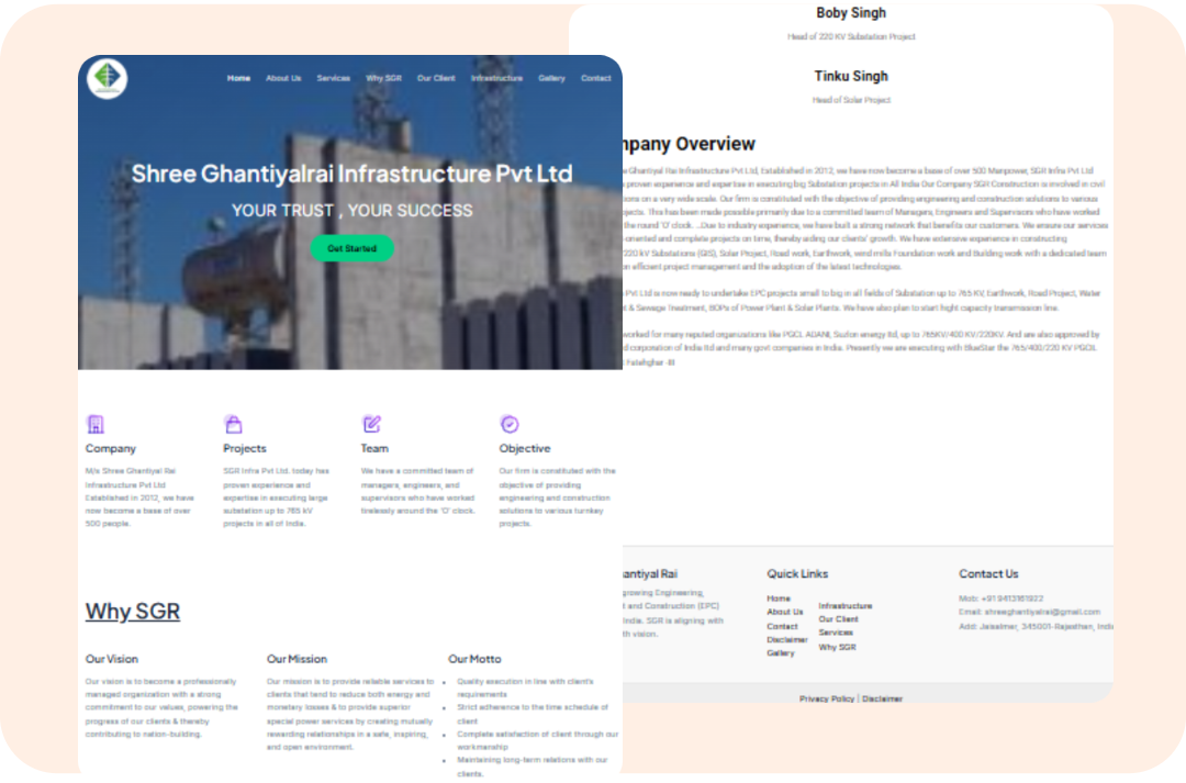 Created a clean and responsive website for Shree Ghantiyal Rai to highlight their infrastructure expertise.